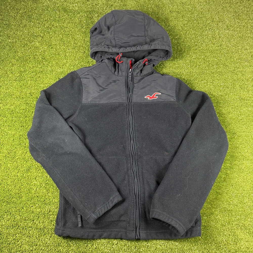 Hollister California Mens Fleece Full Zip Hoodie Black Hybrid Jacket 0655
